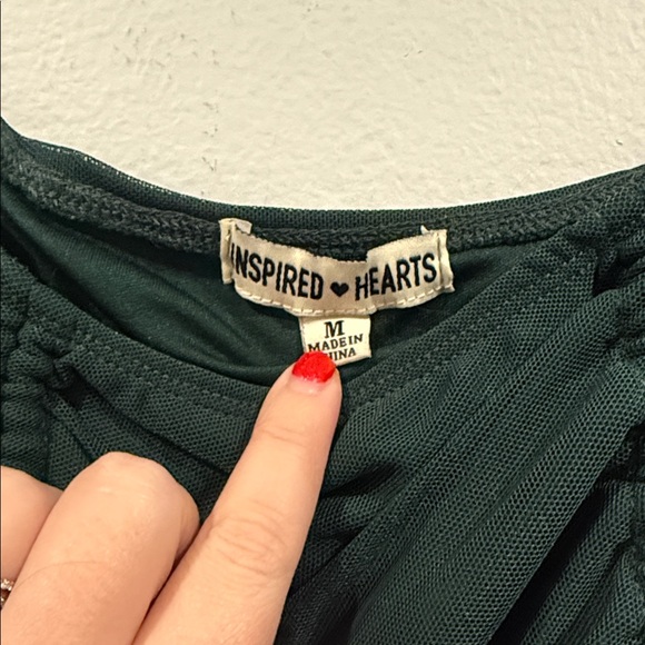 Inspired Hearts Dark Green Ruched Blouse - Picture 2 of 8